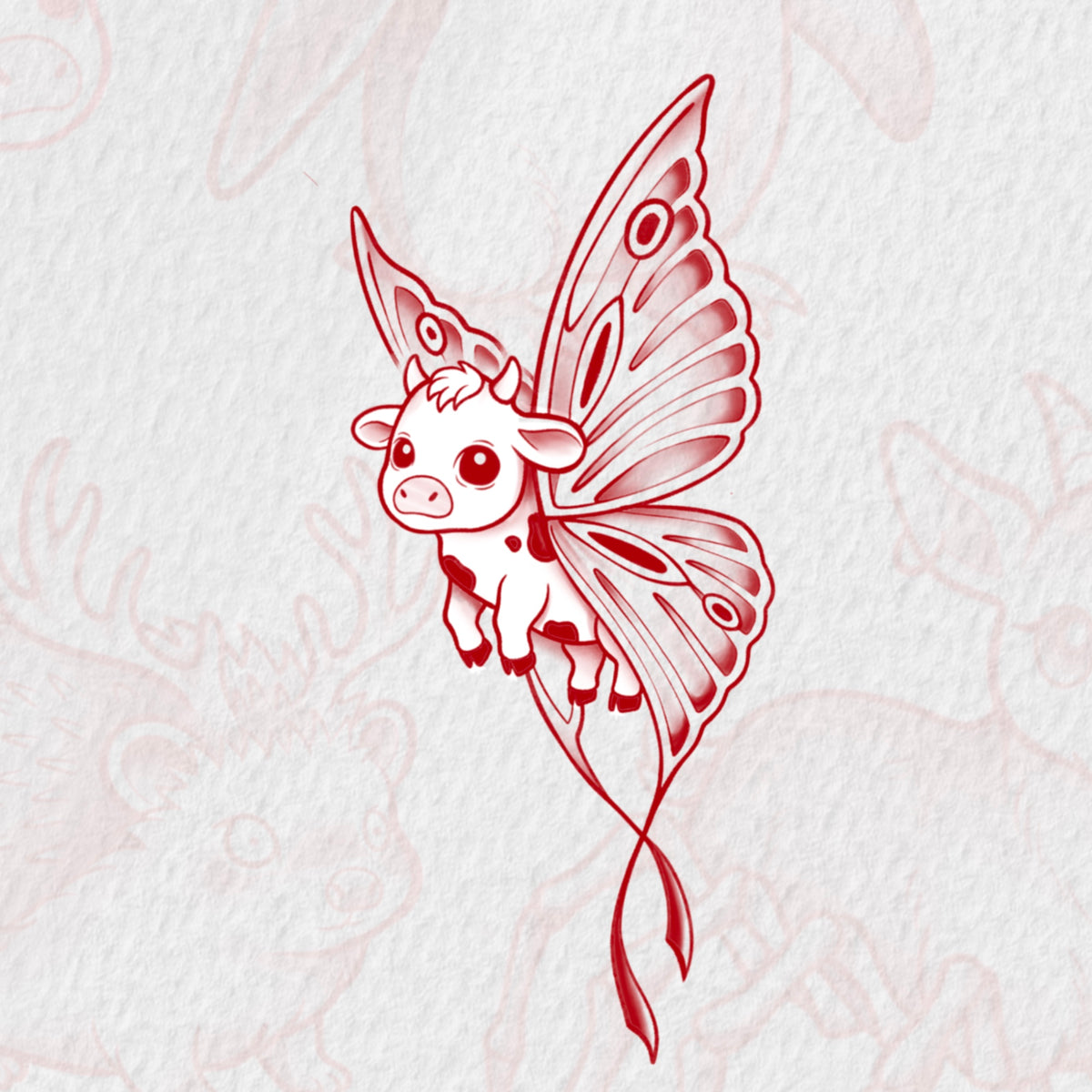 Moth Winged Cow Flash Tattoo