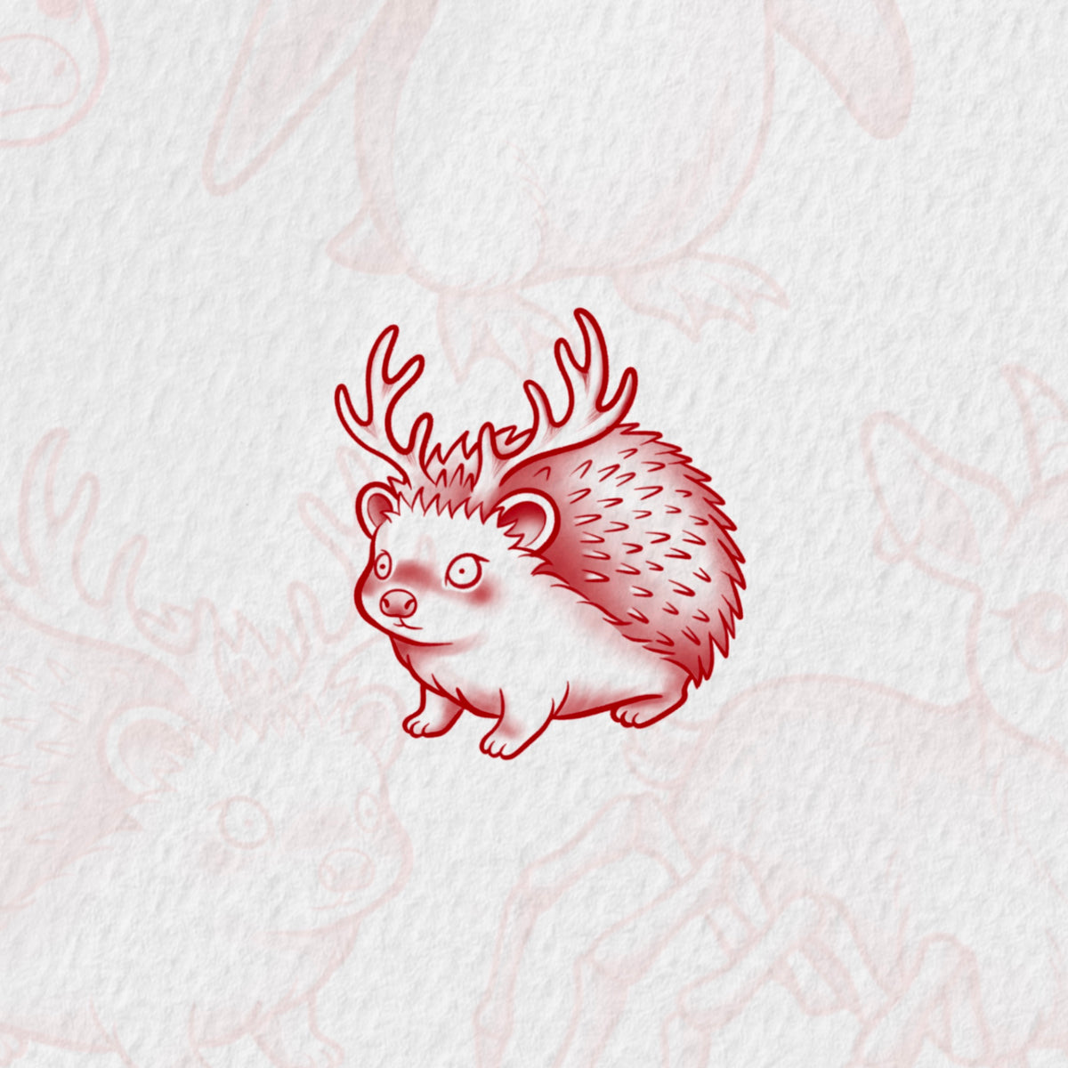 Hedgehog with antlers flash tattoo design by Anastasia, Amsterdam